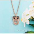 Pendentif hibou de collier en argent sterling argent plaqué or